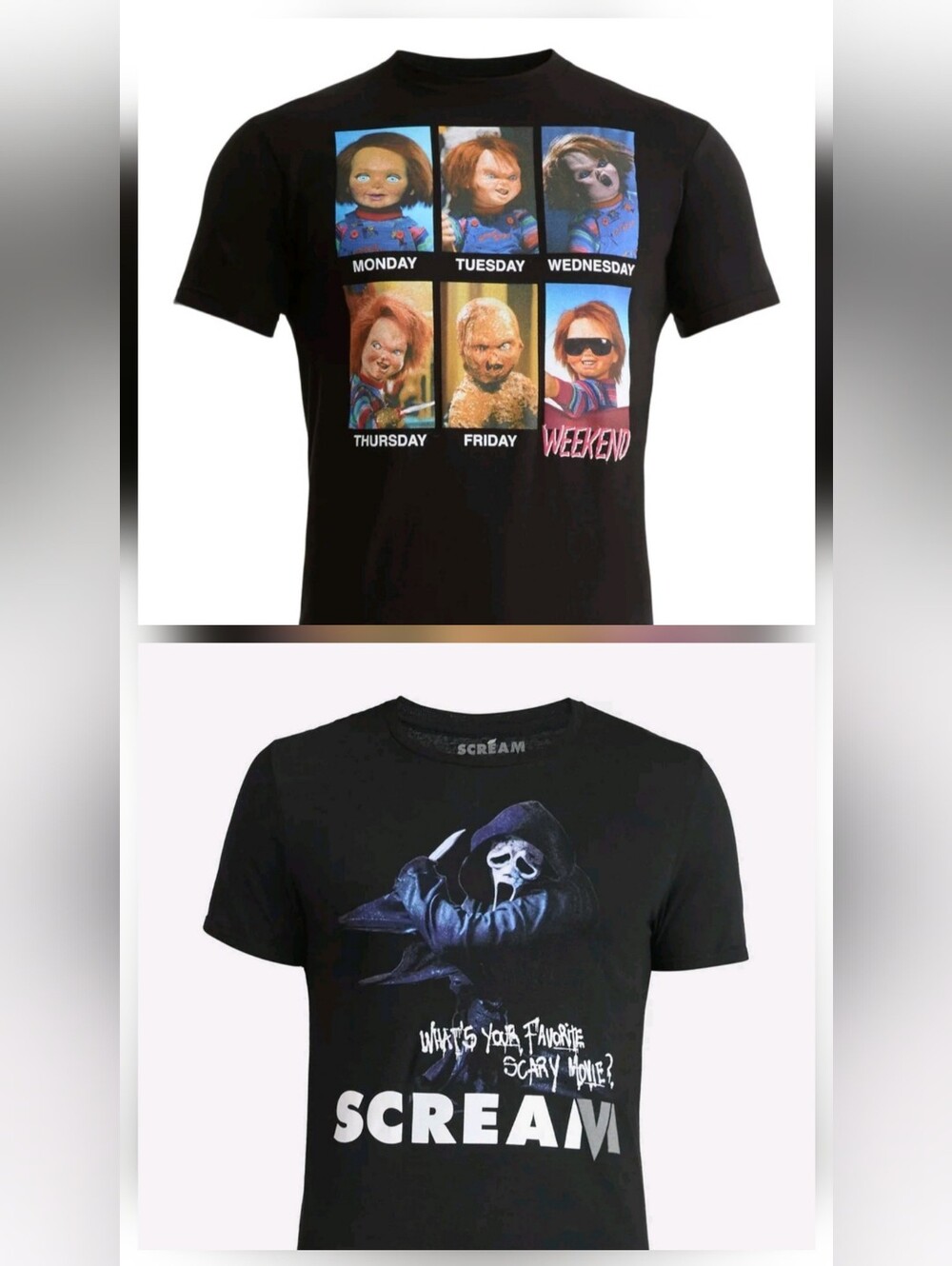 Lot of 2 Mens 2XL Graphic T-Shirts Scream Ghostface & Chucky Horror Movie NWT